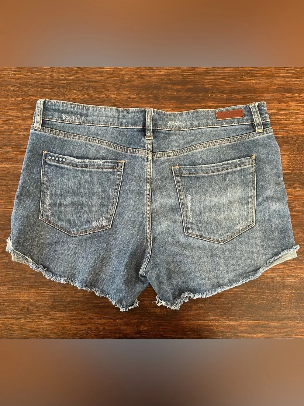 Blank NYC Distressed Dark Blue Rolled-Hem Denim Shorts